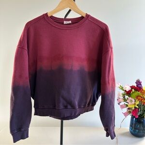 Re/Done ombre tie-dye Sweatshirt • Large • maroon purple • cropped • distressed